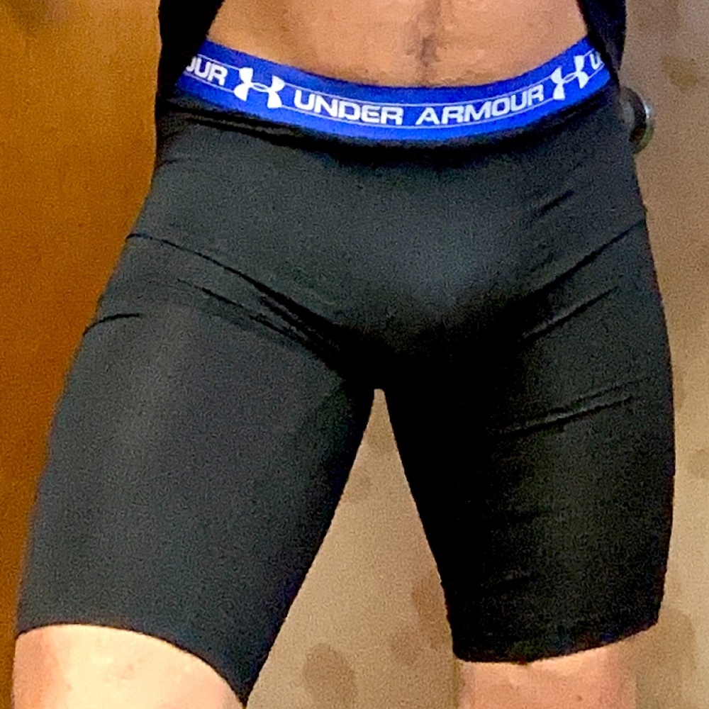Under Armour, black with blue waist band, compression briefs, medium